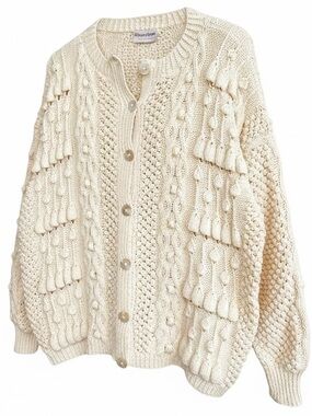 NEW Legendary Irish Knitwear Hand Knit Bells Cotton Cardigan Ecru One Size